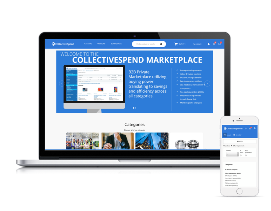 CollectiveSpend Tail Spend Marketplace view from the desktop and mobile version